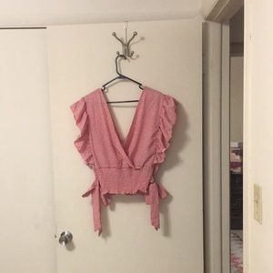 SHEIN Pink and White Polka Dot Blouse